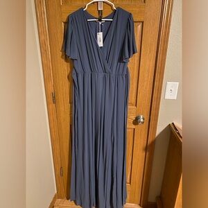 Baltic Born Dress Women’s XL Slate Blue Vaughnie Maxi V-Neck Short Sleeve